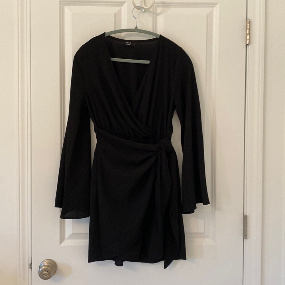 Black mini wrap front dress